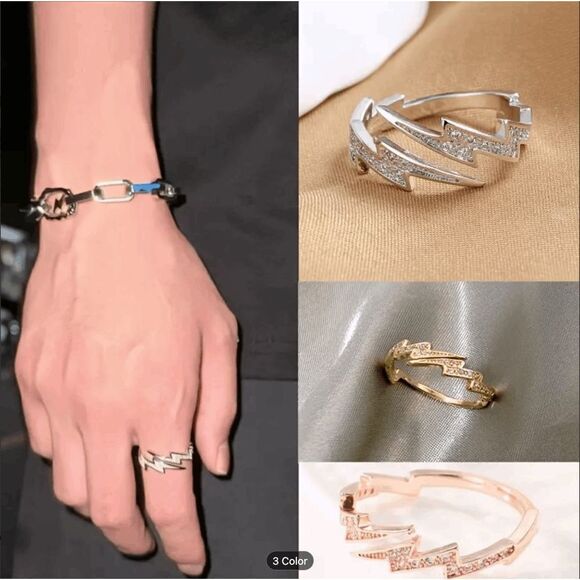 Brand New Rose Gold Plated Adjustable CZ Lightning Ring - OS - Picture 4 of 4